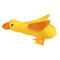 Yellow plush teddy dog toy with internal squeaky duck for training and food leak feature