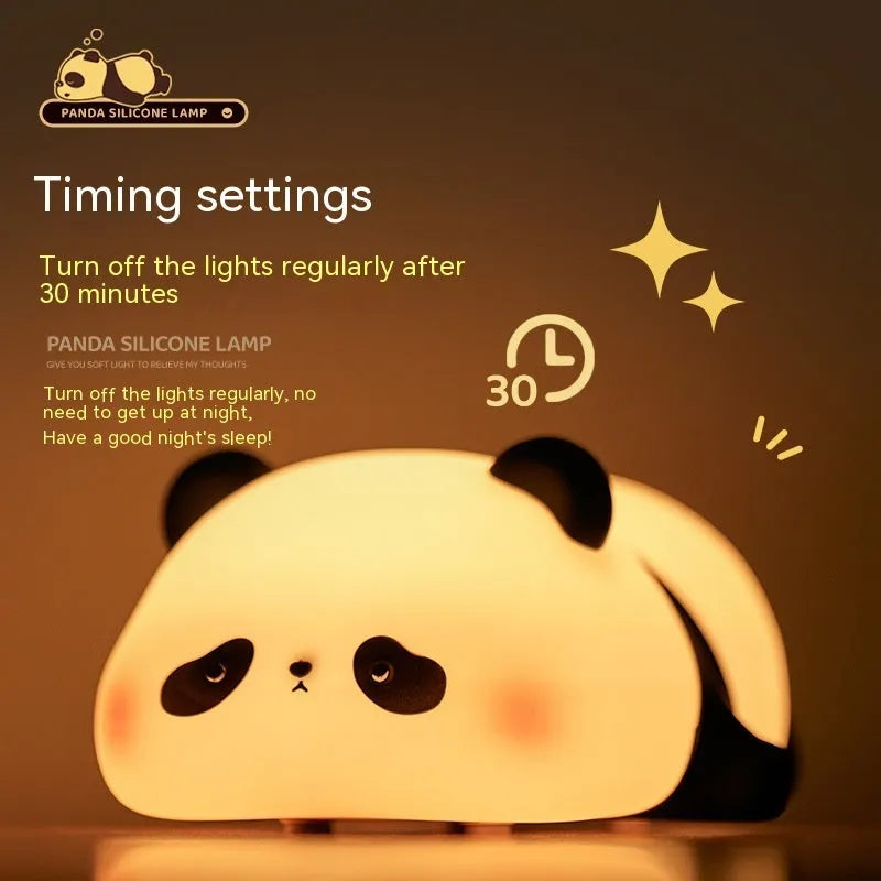 Panda-shaped silicone night light with warm white LED glow for children's bedrooms