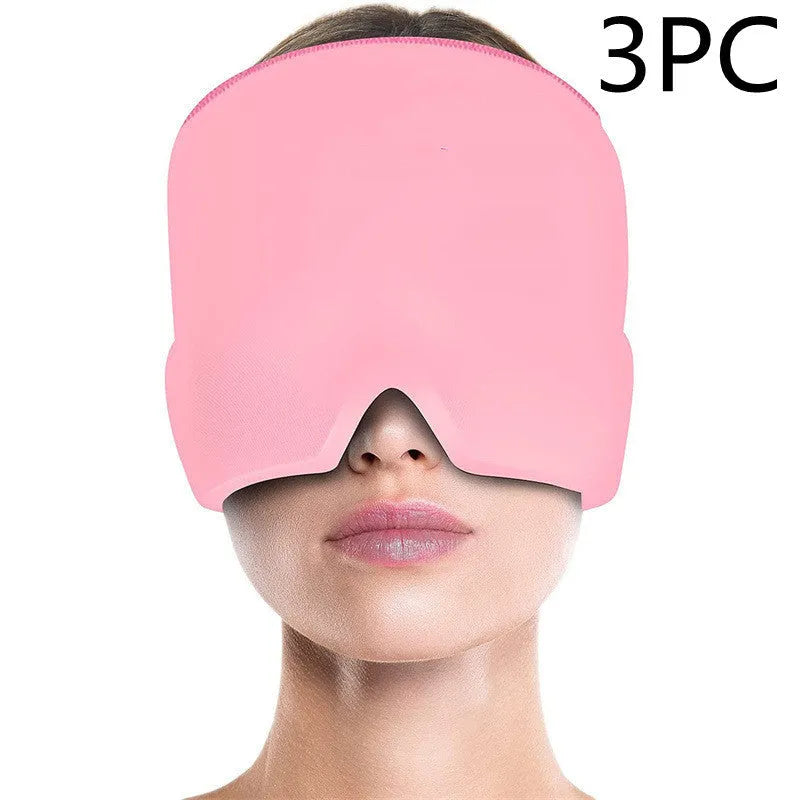 Black elastic gel cold compress eye mask for headache relief with measurements