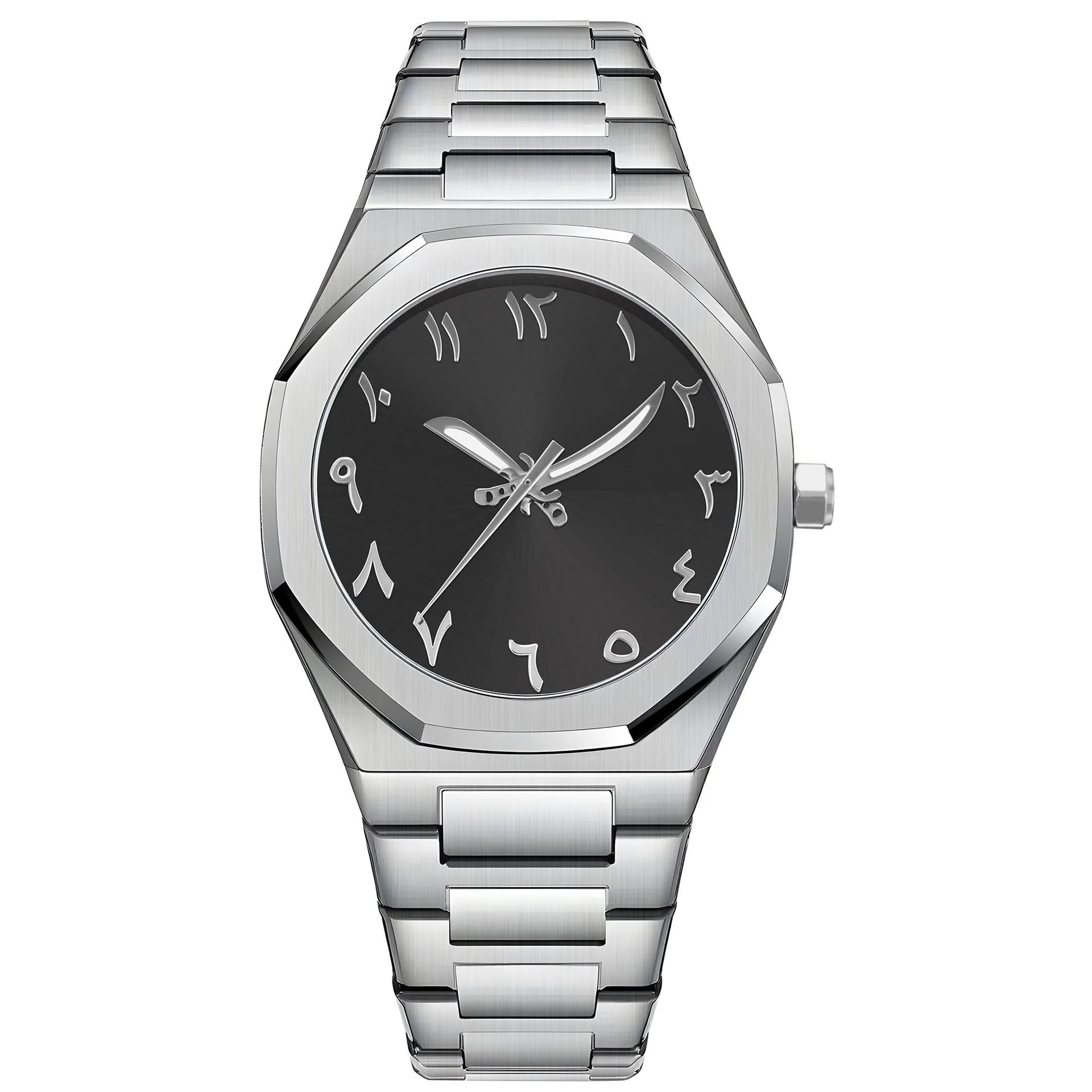 Men's steel belt business watch with quartz movement and 10mm thickness on wrist.