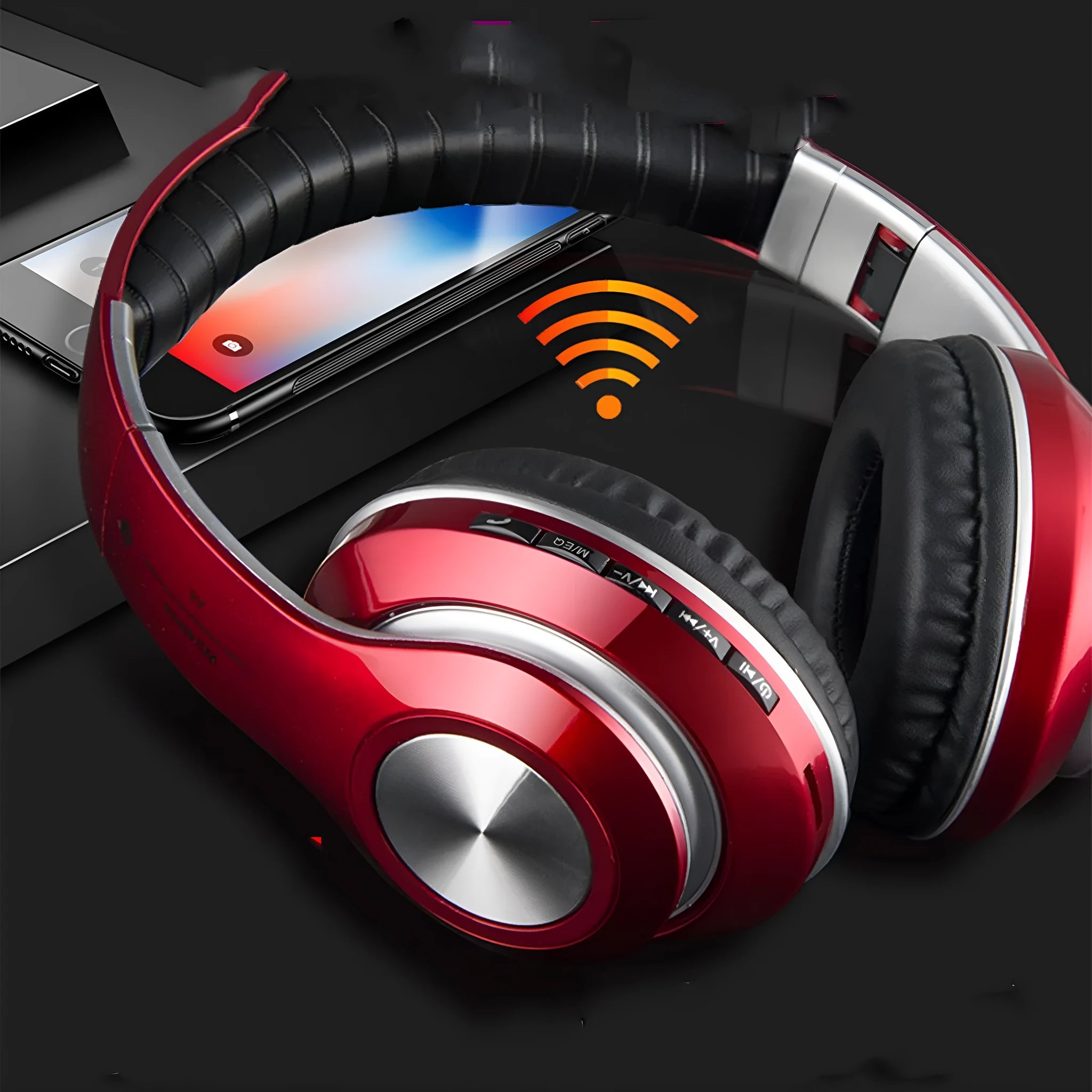 Private Mode 5.0 folding wireless stereo headphones in black with button controls and Bluetooth 5.0 connectivity