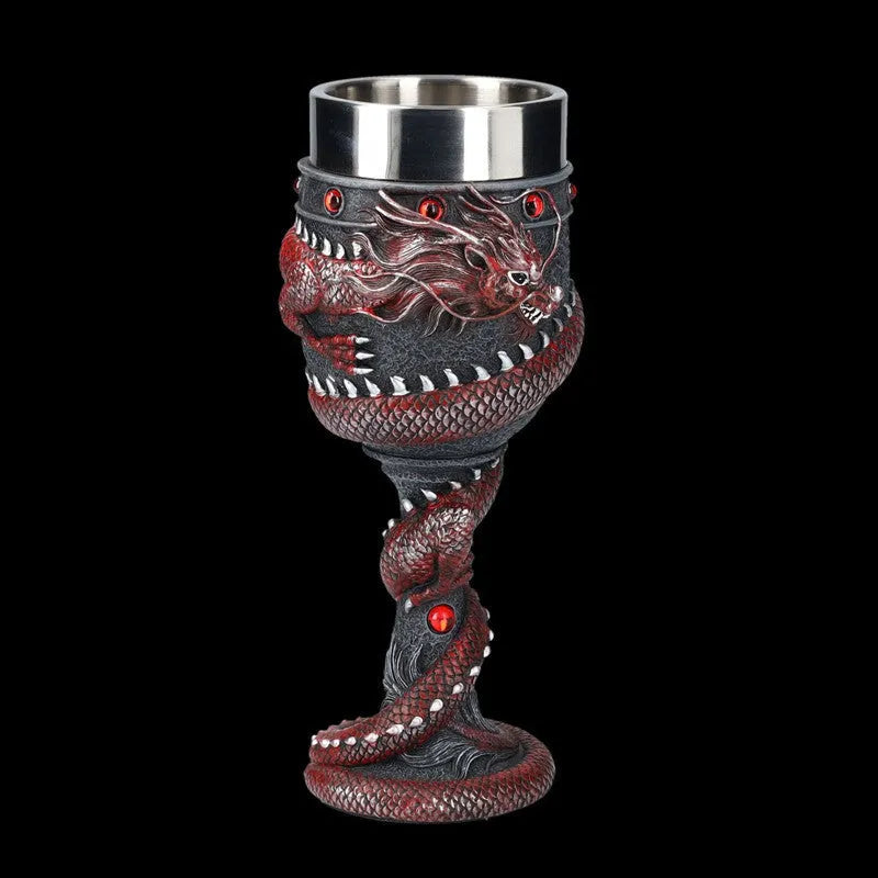 Chinese dragon design 3D relief red wine glass in stainless steel and resin with 200ml capacity