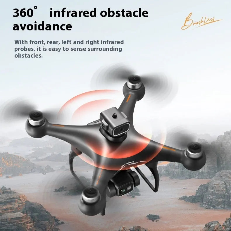 Black or White HD compact brushless UAV drone with four-side obstacle avoidance sensors.