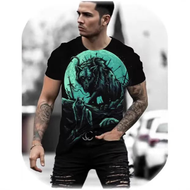 Retro 3D animal print men's short-sleeved T-shirt in bird eye cloth fabric with digital printing