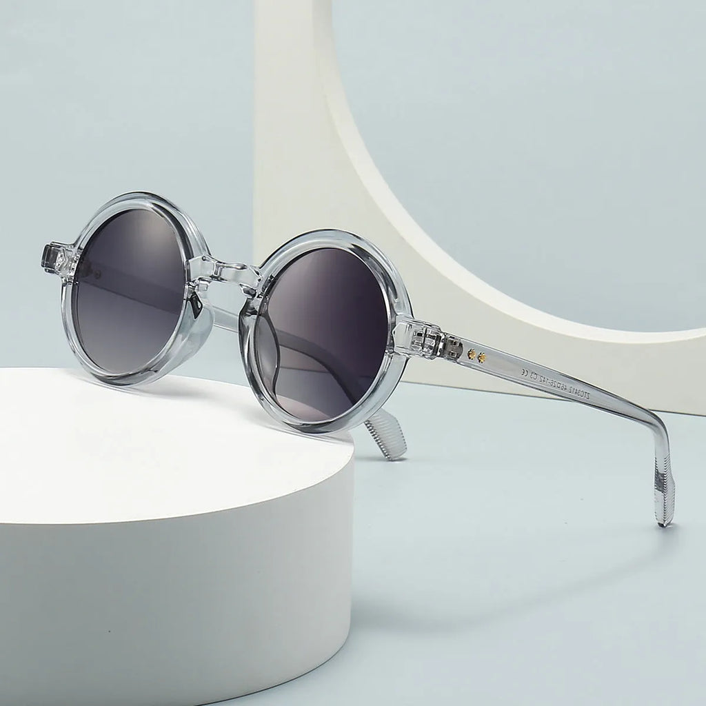 European American retro artistic round sunglasses C2 Black Frame Double Gray plastic full frame UV400 protection