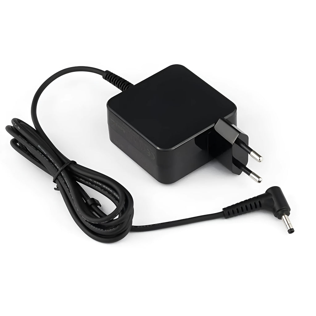 Black 45W laptop adapter with DC connector and EU/US plug compatibility