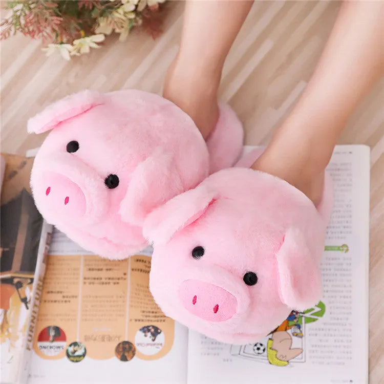 Pink pig-shaped floor slippers with short plush fabric and PP cotton filling