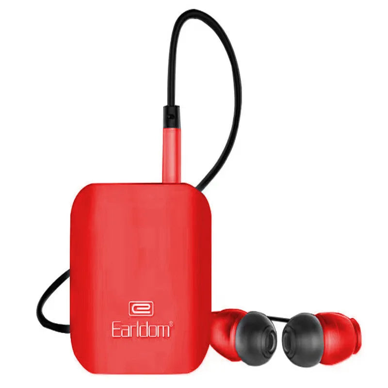 Black Bluetooth audio receiver with lavalier headset for wireless running headphones