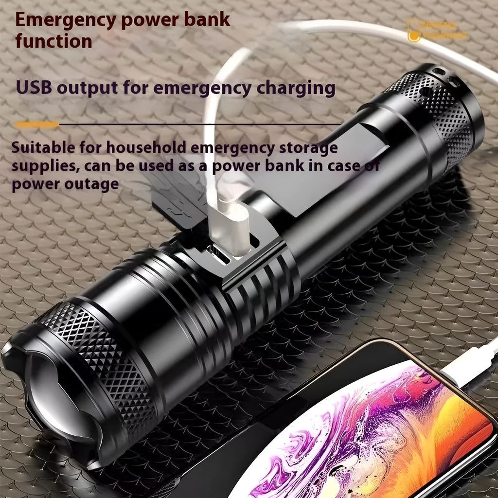 Power torch portable rechargeable super bright LED searchlight 500-metre range telescopic zoom IP55