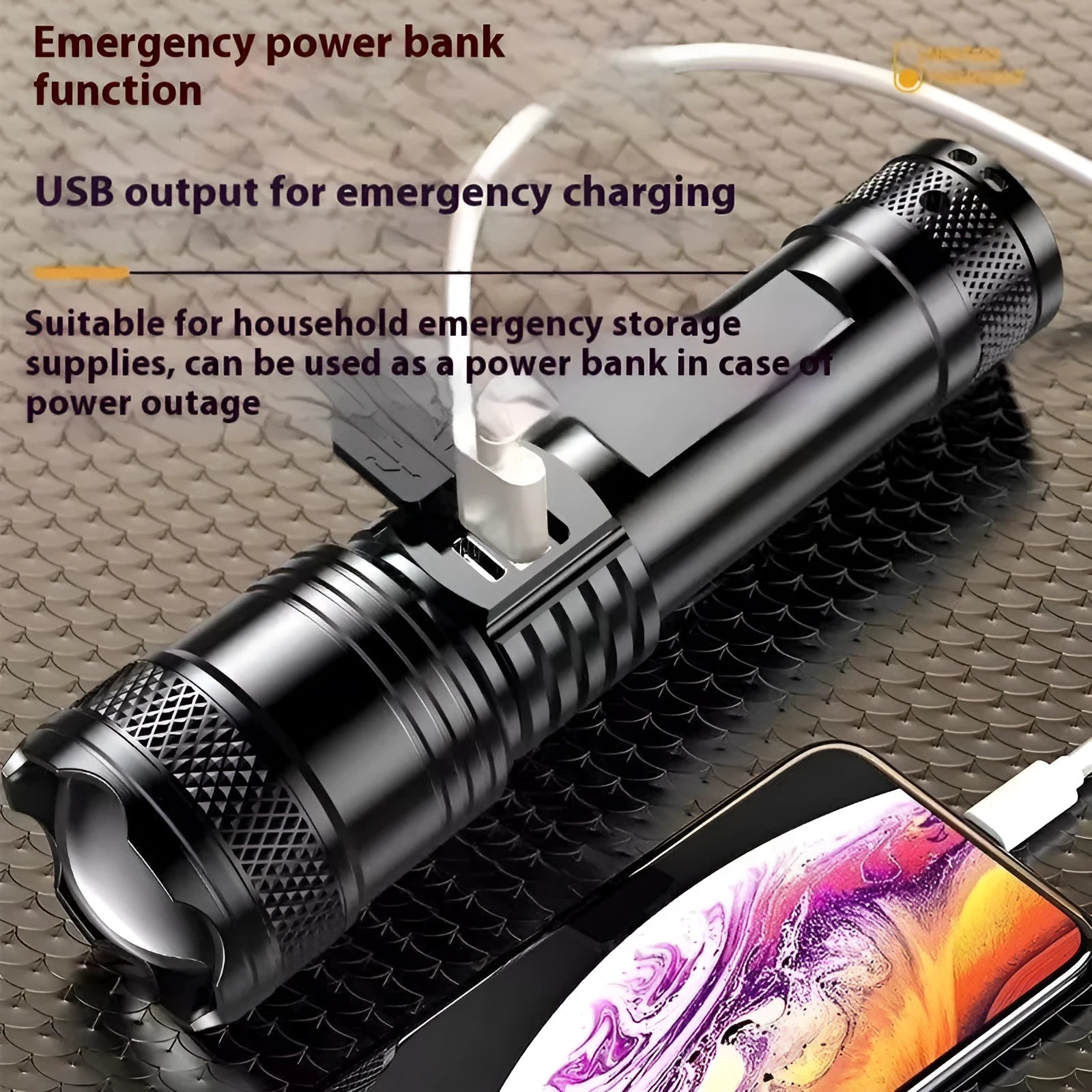 Power torch portable rechargeable super bright LED searchlight 500-metre range telescopic zoom IP55