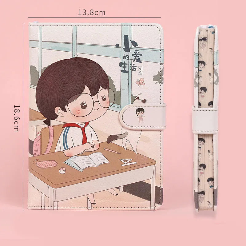 Fruit print notebook planner with magnetic buckle, imitation leather cover, kawaii illustration, A6 size 18.6x13.8cm