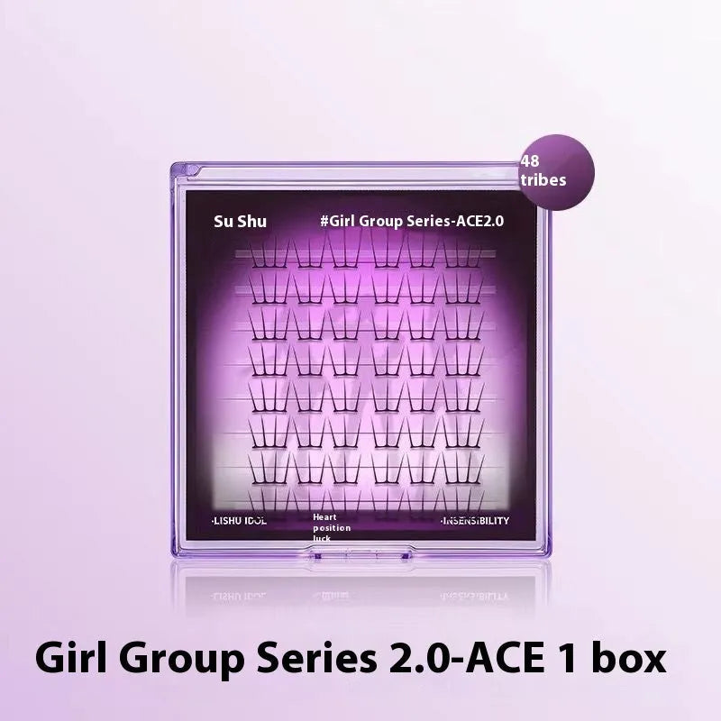 Reusable artificial fibre false eyelash stickers in cluster packs, 12 or 48 counts, with glue and tweezers option
