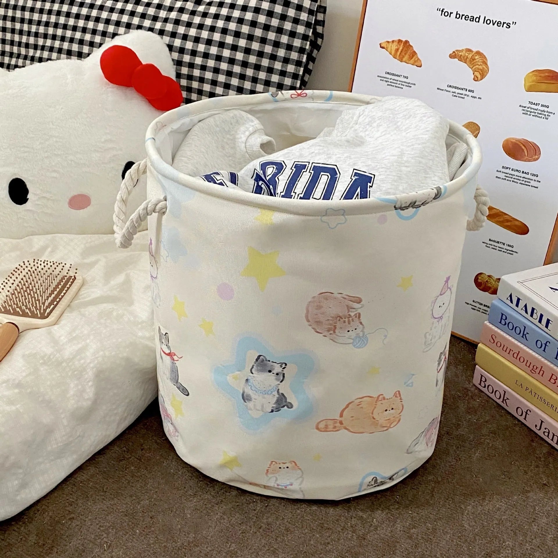 Foldable cotton cloth laundry basket in modern simplicity style with large capacity for bedroom or bathroom storage.