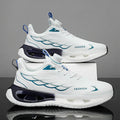 Youth casual sneaker with rotating button closure in light blue mesh and a non-slip rubber sole