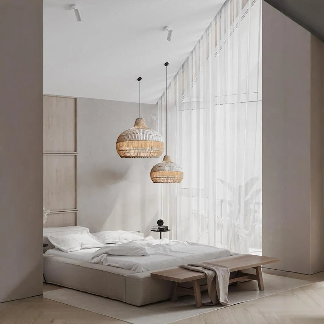 Rattan Silent Wind design chandelier with 60cm diameter, pastoral Southeast Asian style.