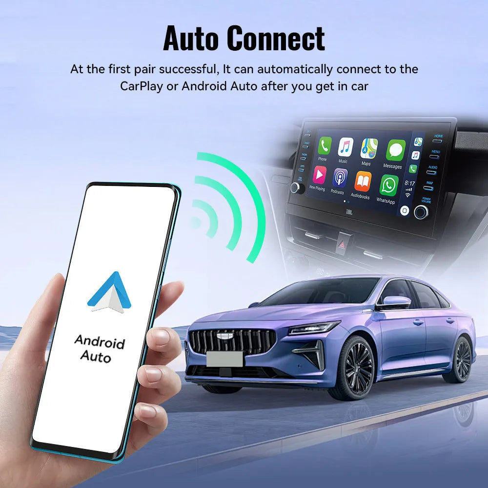 Black USB wireless CarPlay adapter with compact dimensions for vehicle dashboard installation