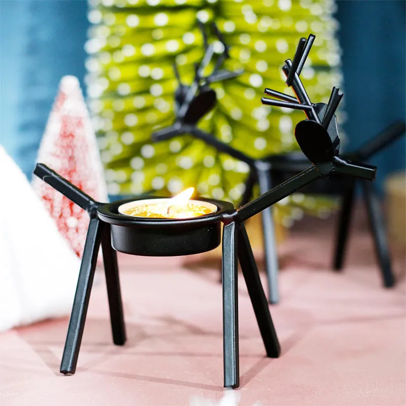 Black iron Christmas candlestick holder with elk bracket design