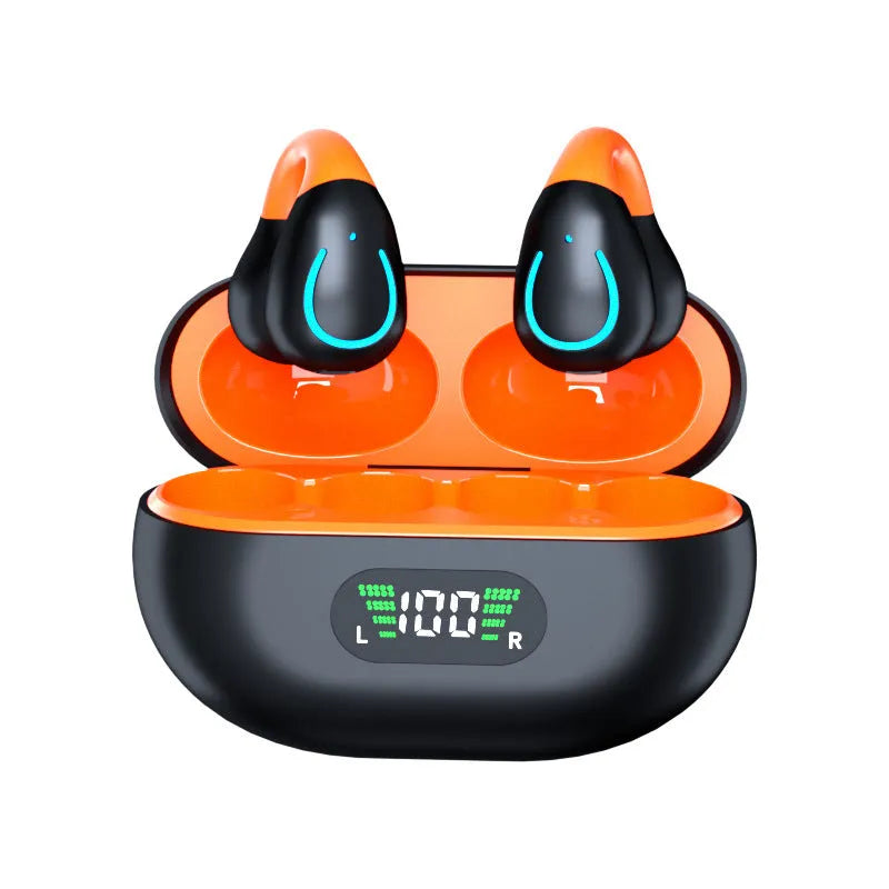 Clip-on wireless non in-ear sports Bluetooth headset in black orange with ear clip design