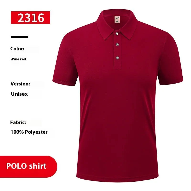 Ice silk short sleeve polo shirt pullover with an advertising logo, shown in multiple colour options.