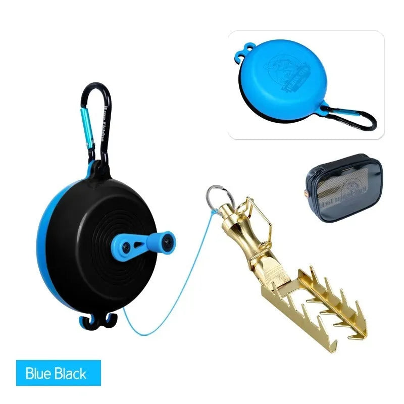 Fishing lure rescue tool with wheel mechanism and braided line for retrieving snagged baits