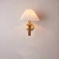 American retro walnut wood wall lamp with fabric shade and copper detailing
