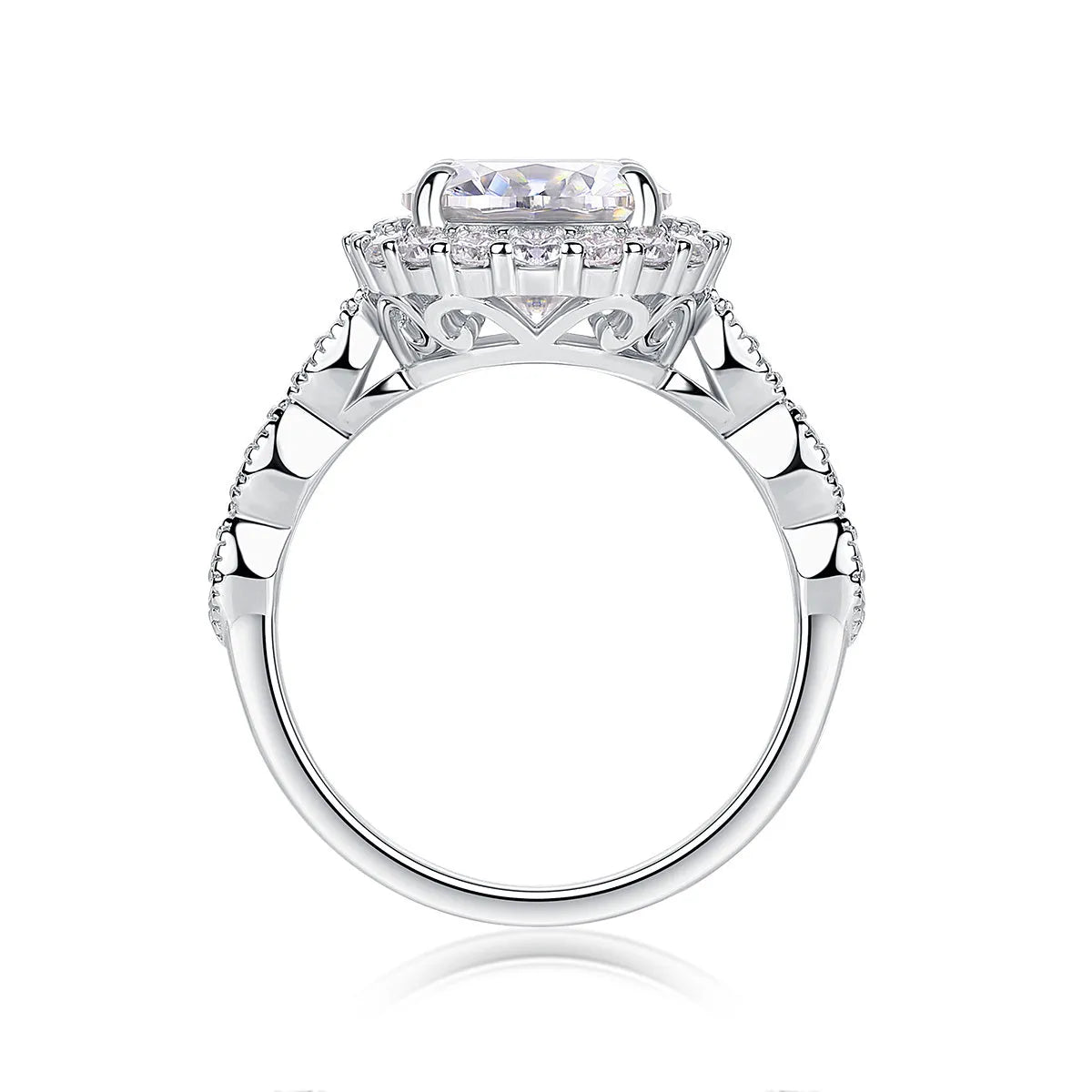 3 carat moissanite wedding ring set on S925 silver with platinum plating and GRA certificate
