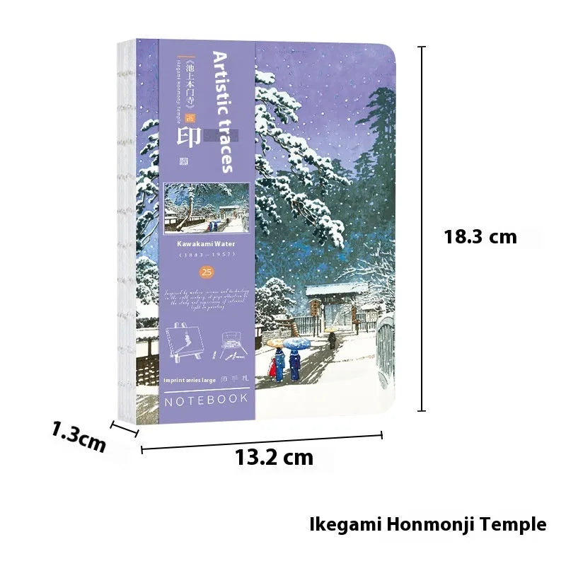 Ukiyo-e art hand ledger notebook showing Kanagawa surfing village retro cover design