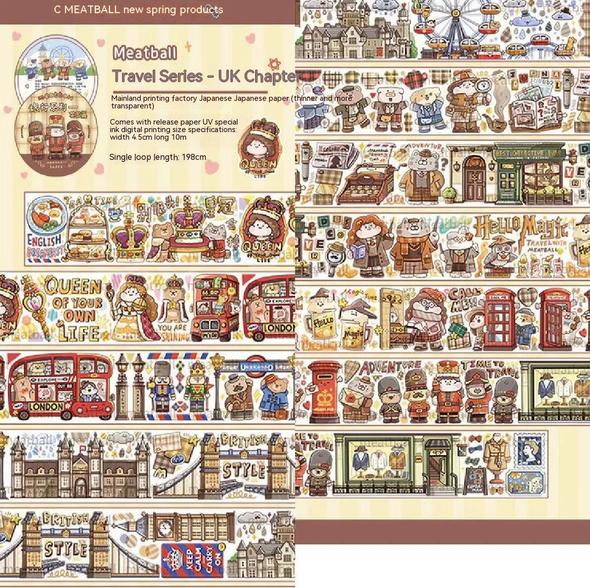 Sheet of cute cartoon character stickers for haemorrhoid tape packaging, printed on Japanese paper.