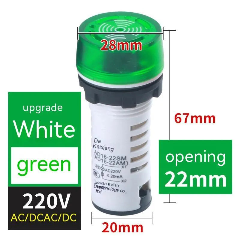Red, green, and yellow LED flashing sound and light buzzer for 22mm panel mounting
