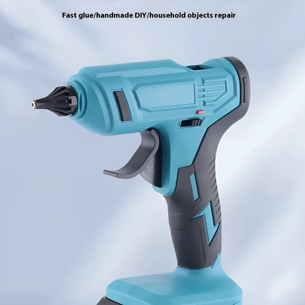 Cordless lithium hot melt glue gun with two batteries and 11mm glue sticks