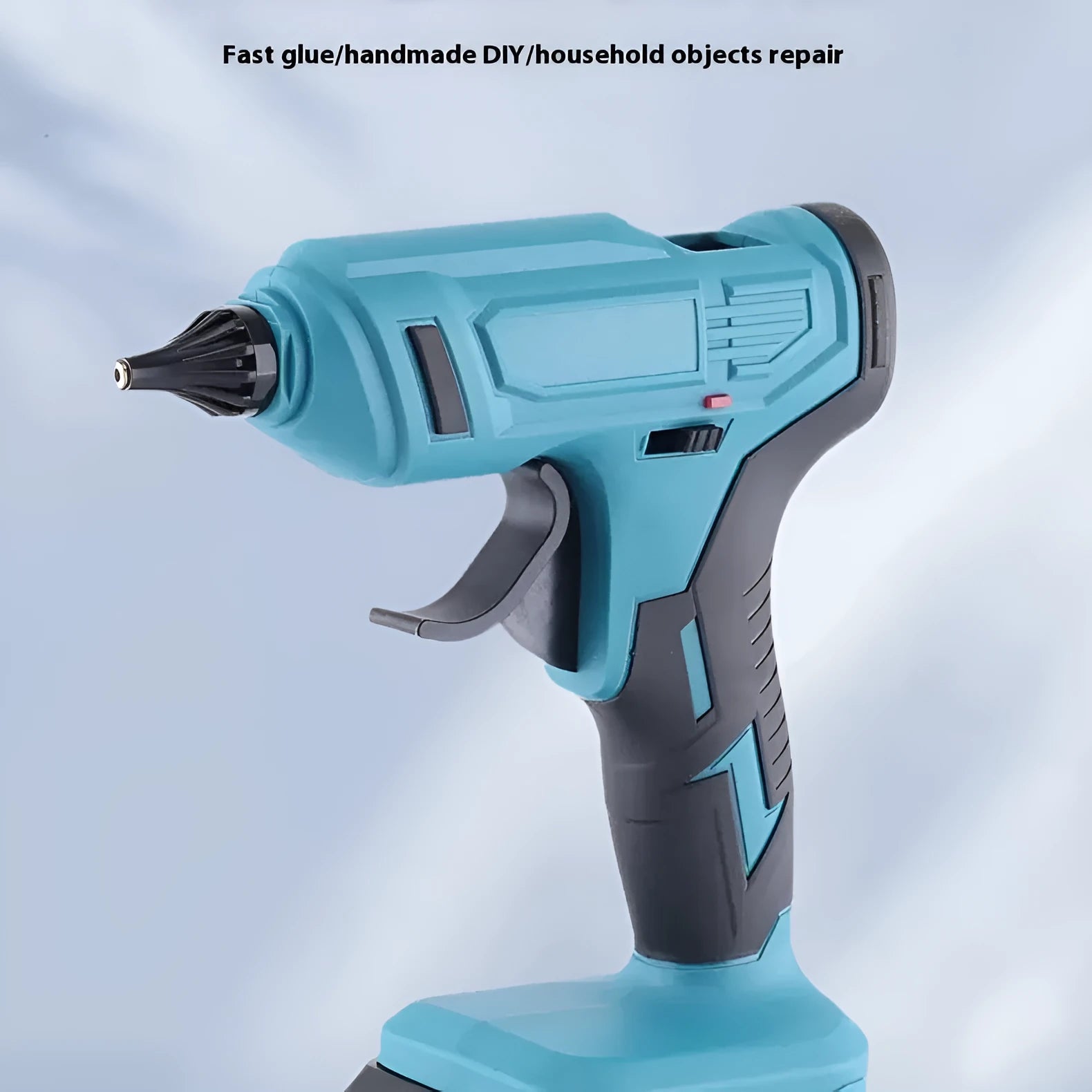 Cordless lithium hot melt glue gun with two batteries and 11mm glue sticks