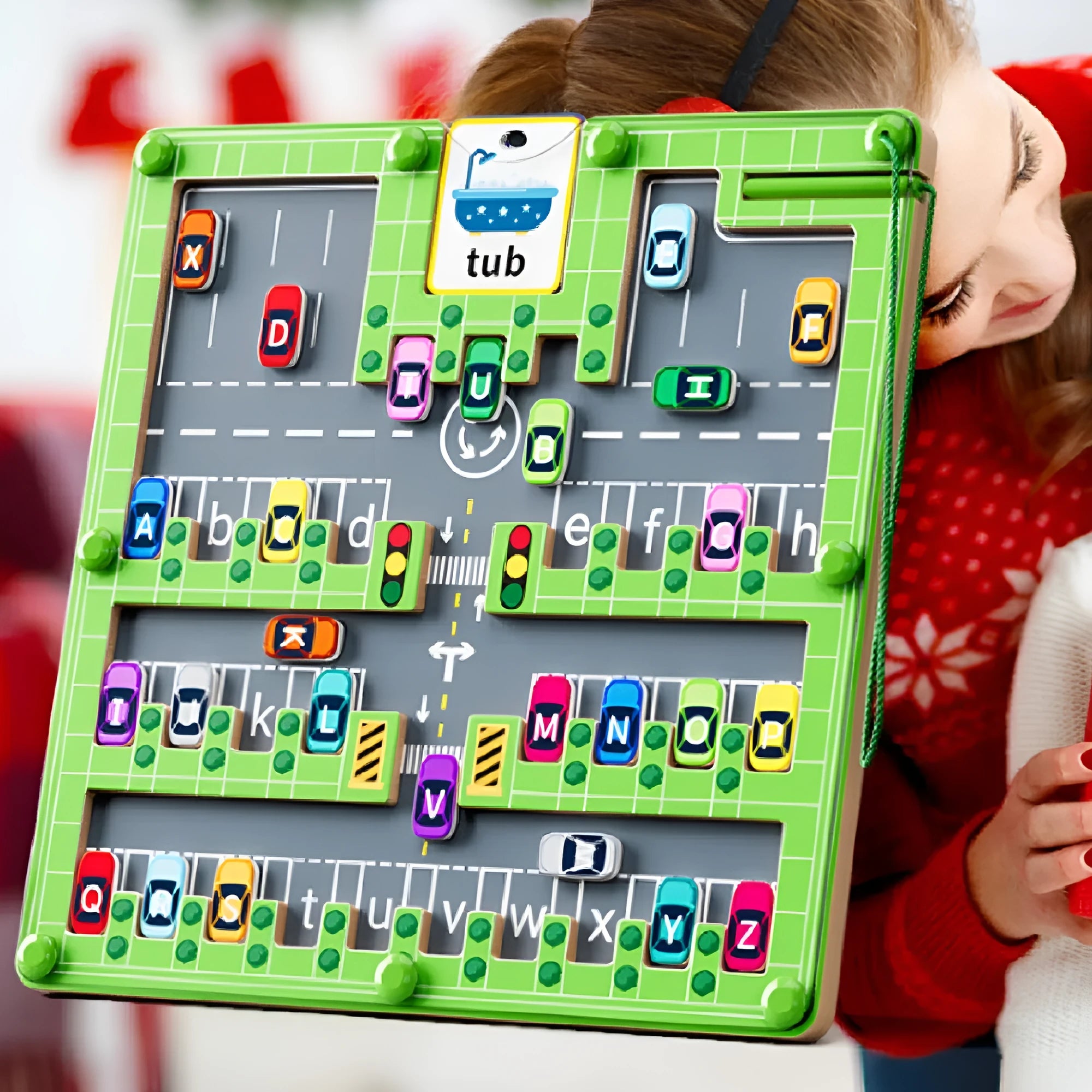Wooden parking lot magnetic letter pen maze toy for children aged 4-6 years on a white background