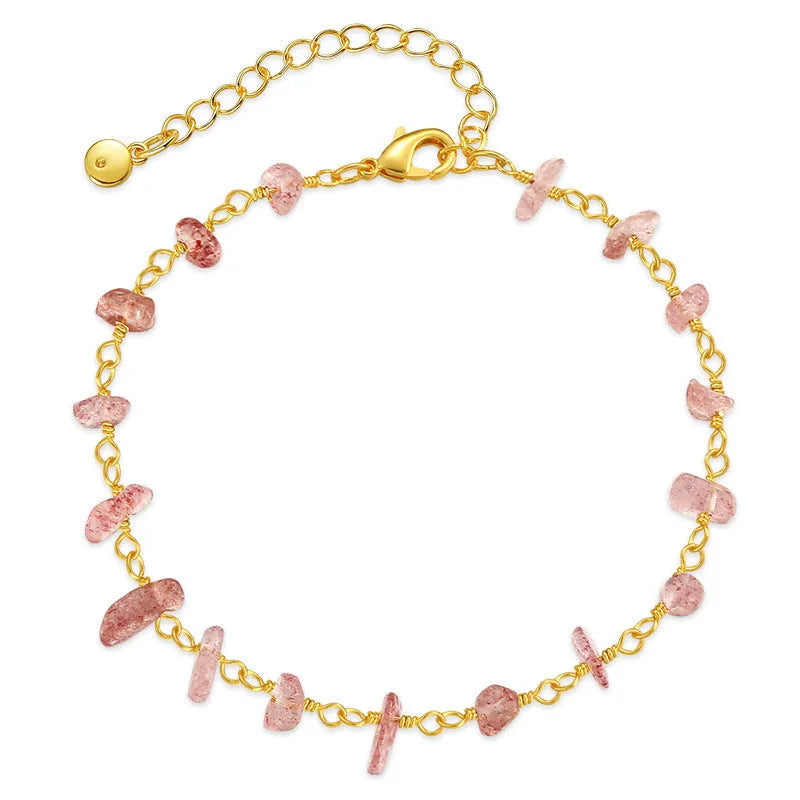 Women's 18K copper bracelet with irregular natural gravel turquoise geometry and crystal elements