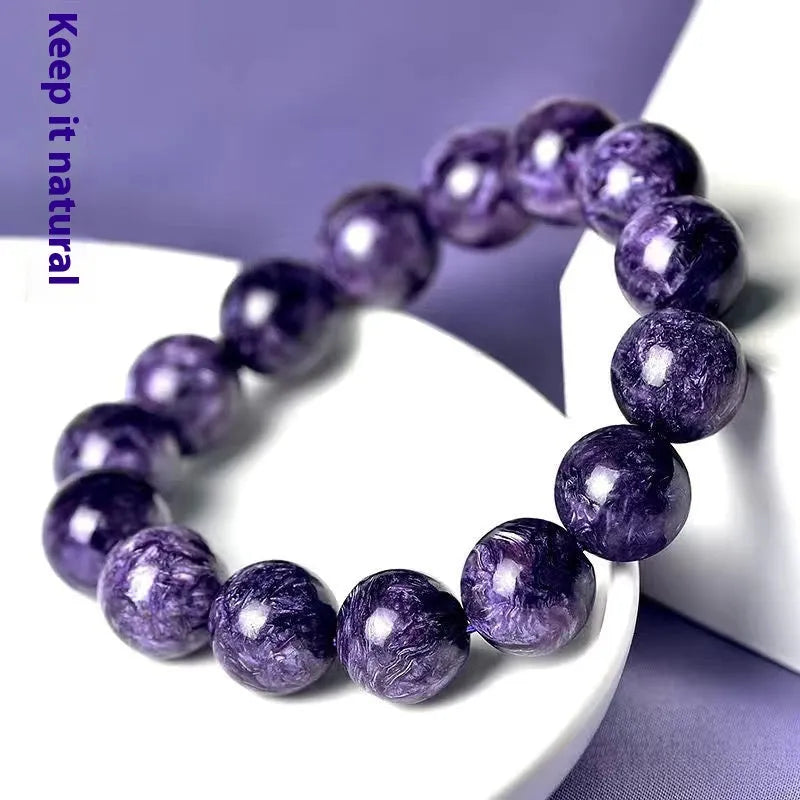 Natural Charoite crystal bracelet with transparent stones and platinum fittings