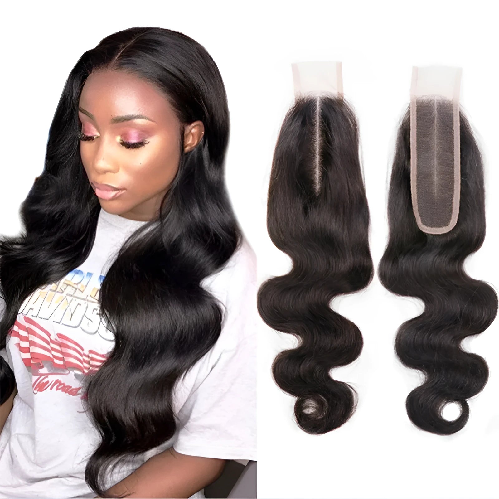 Straight human hair wig in natural colour showing length options from 8 to 20 inches