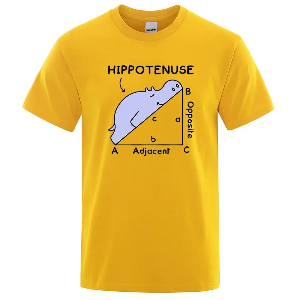 Loose fit cotton T-shirt featuring a humorous Hippotenuse Opposite Adjacent printed design.