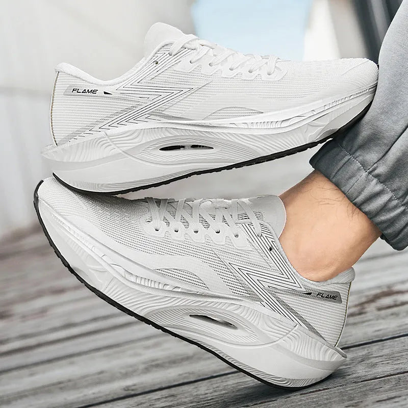 Marathon full palm carbon plate racing PB running shoes with breathable fabric upper in white