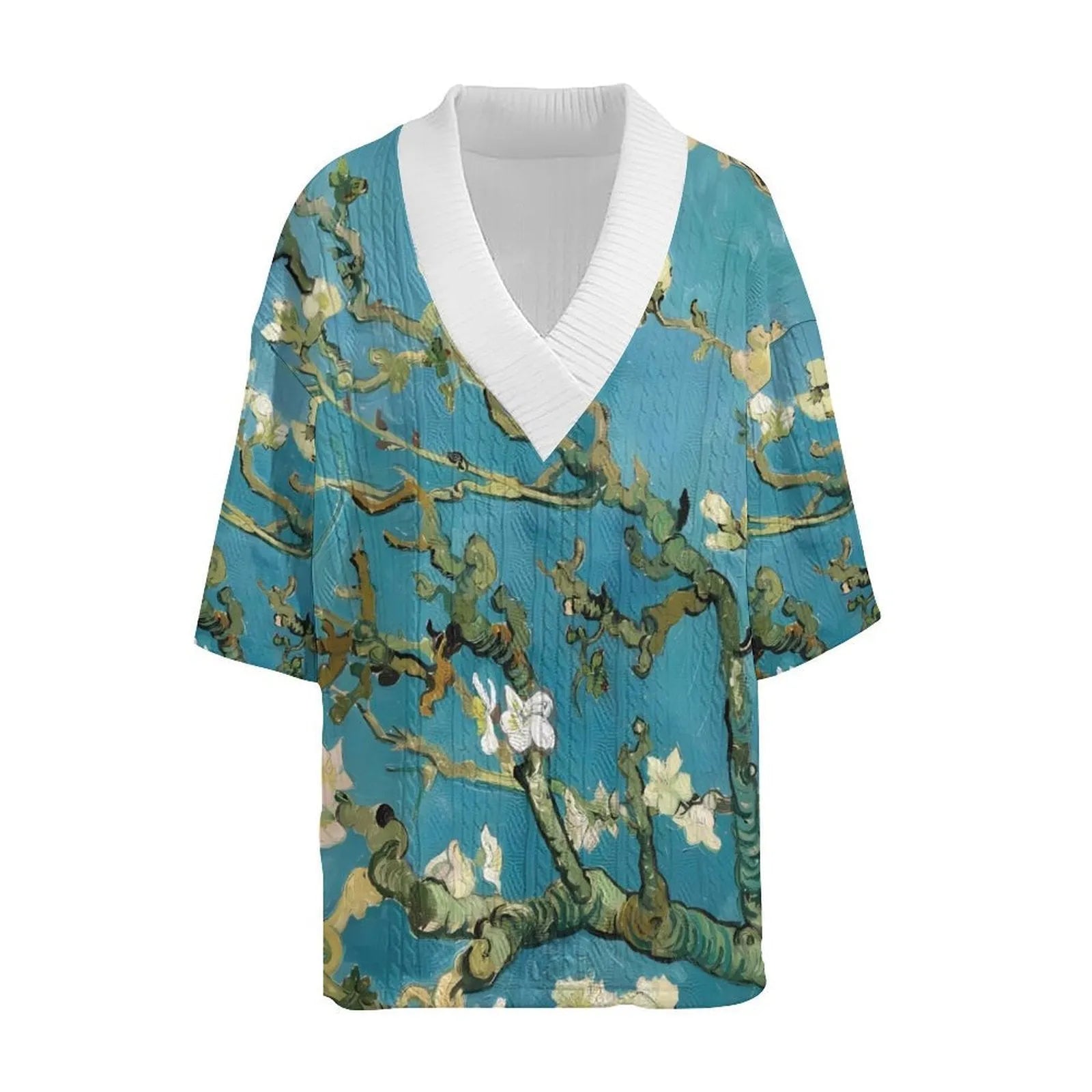 Peacock blue men's 3D printed knitted casual shorts suit with T-shirt style top and mid-length trousers