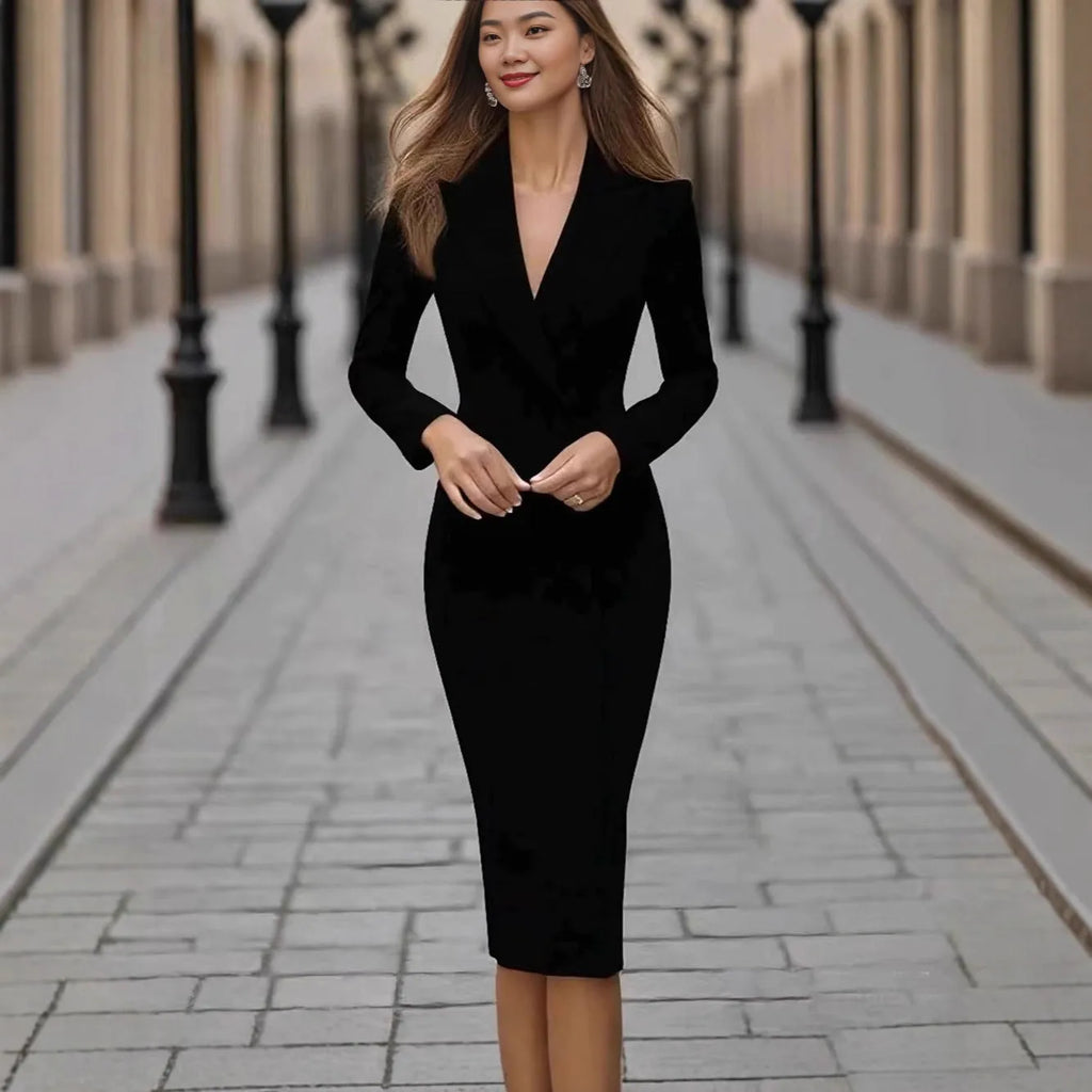 Women's single-breasted high waist polyester dress suit in professional office setting