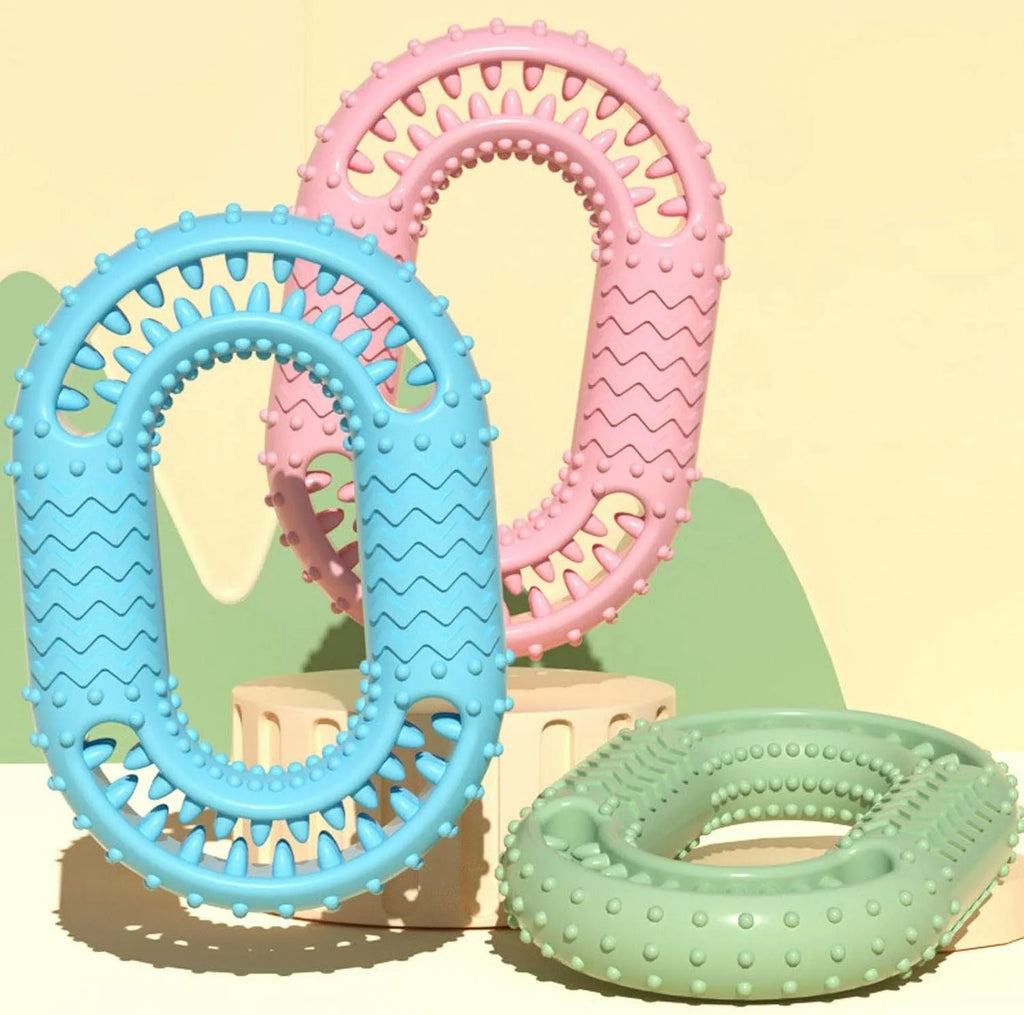 Blue O-ring shaped resistant dog chew toy for aggressive chewers and dental care