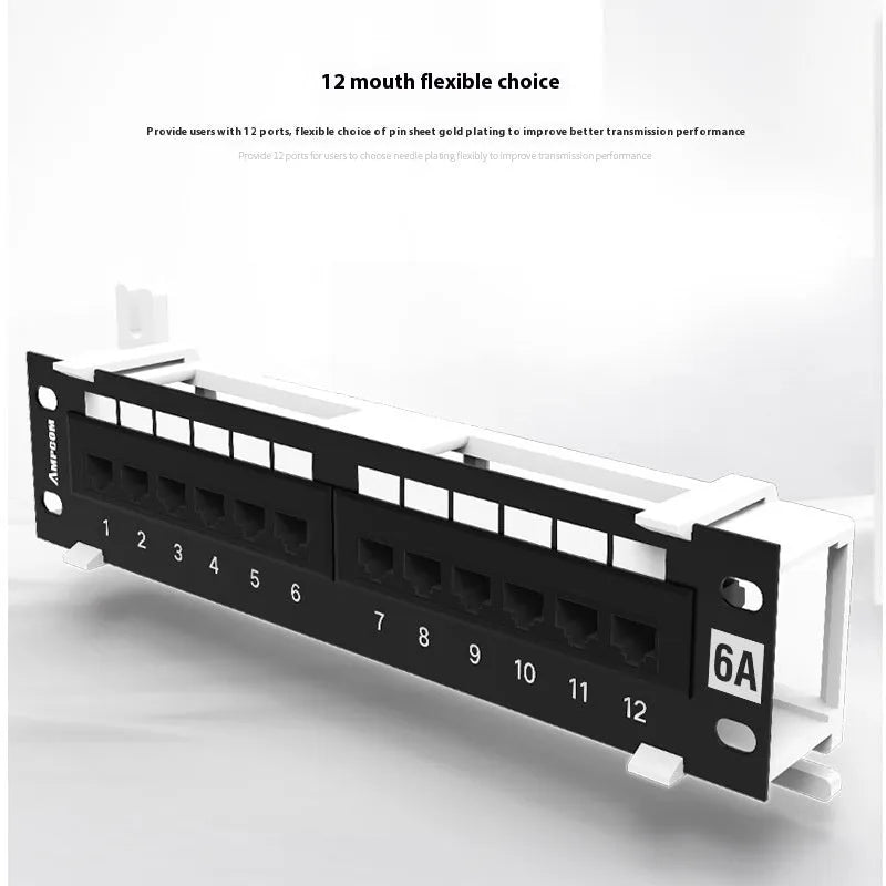 Black 12-port network distribution frame with cold rolled steel construction for home cable wiring