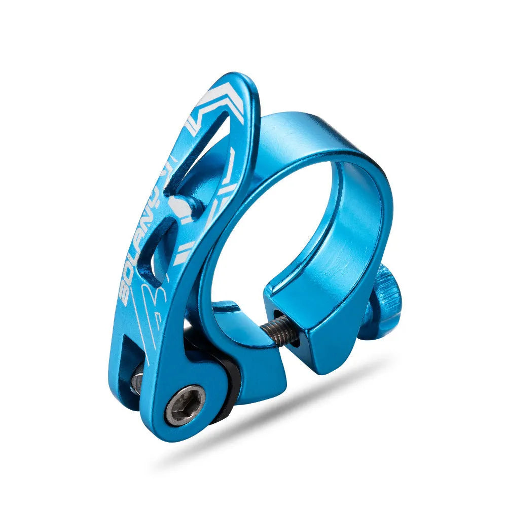 Aluminium alloy bicycle seat post clamp in black, red, gold, or blue colour for 31.8mm and 34.9mm seat tubes.