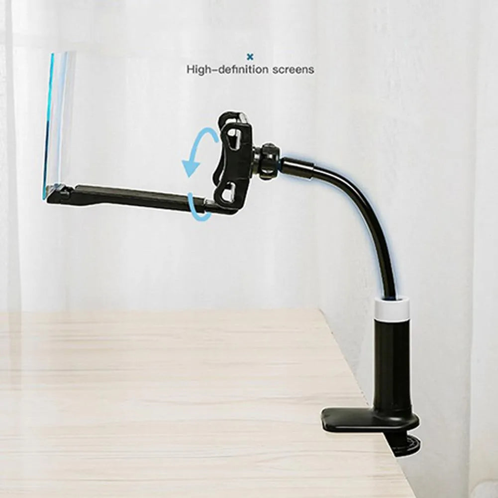 Black 12-inch mobile phone screen amplifier with adjustable folding bracket on table