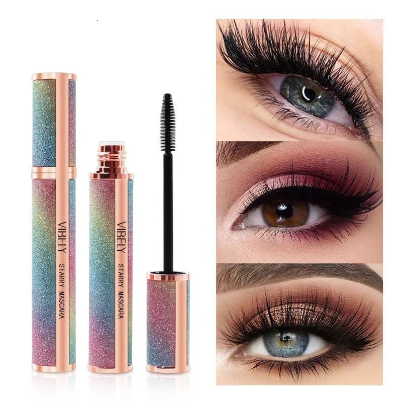 Black 4D waterproof mascara tube with brush for long, thick, curled lashes