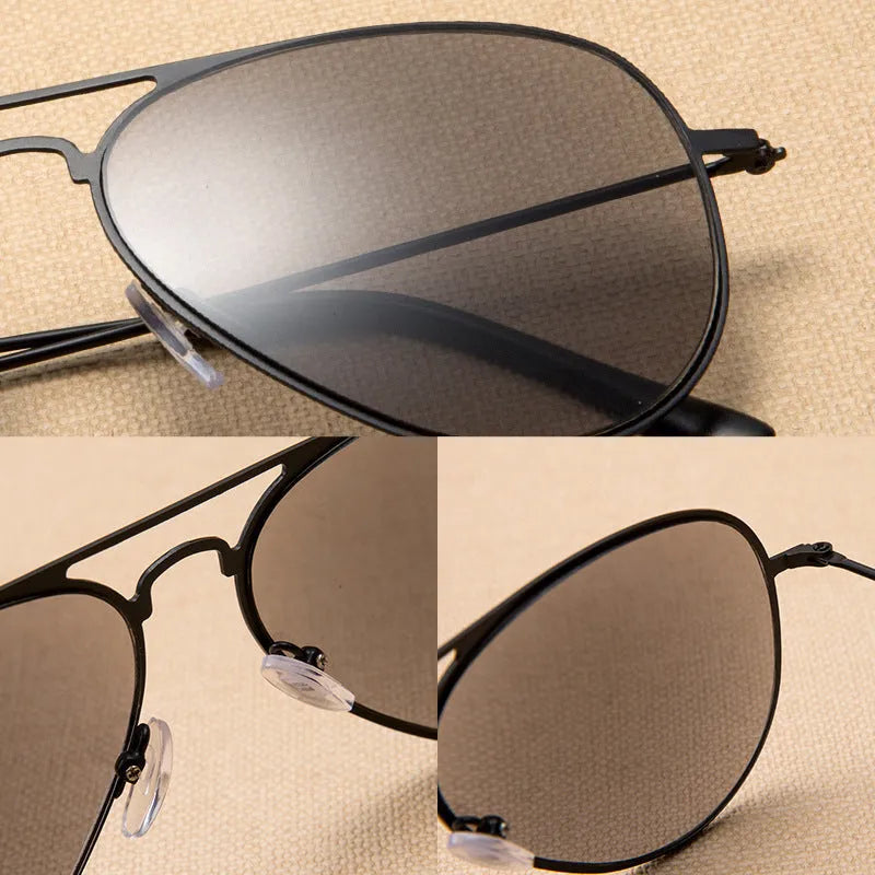 Full lens sun reading glasses black stainless steel frame 140x35mm with PC lenses