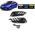 Mustang Civic LED daytime running lights with black housing emitting white blue yellow light