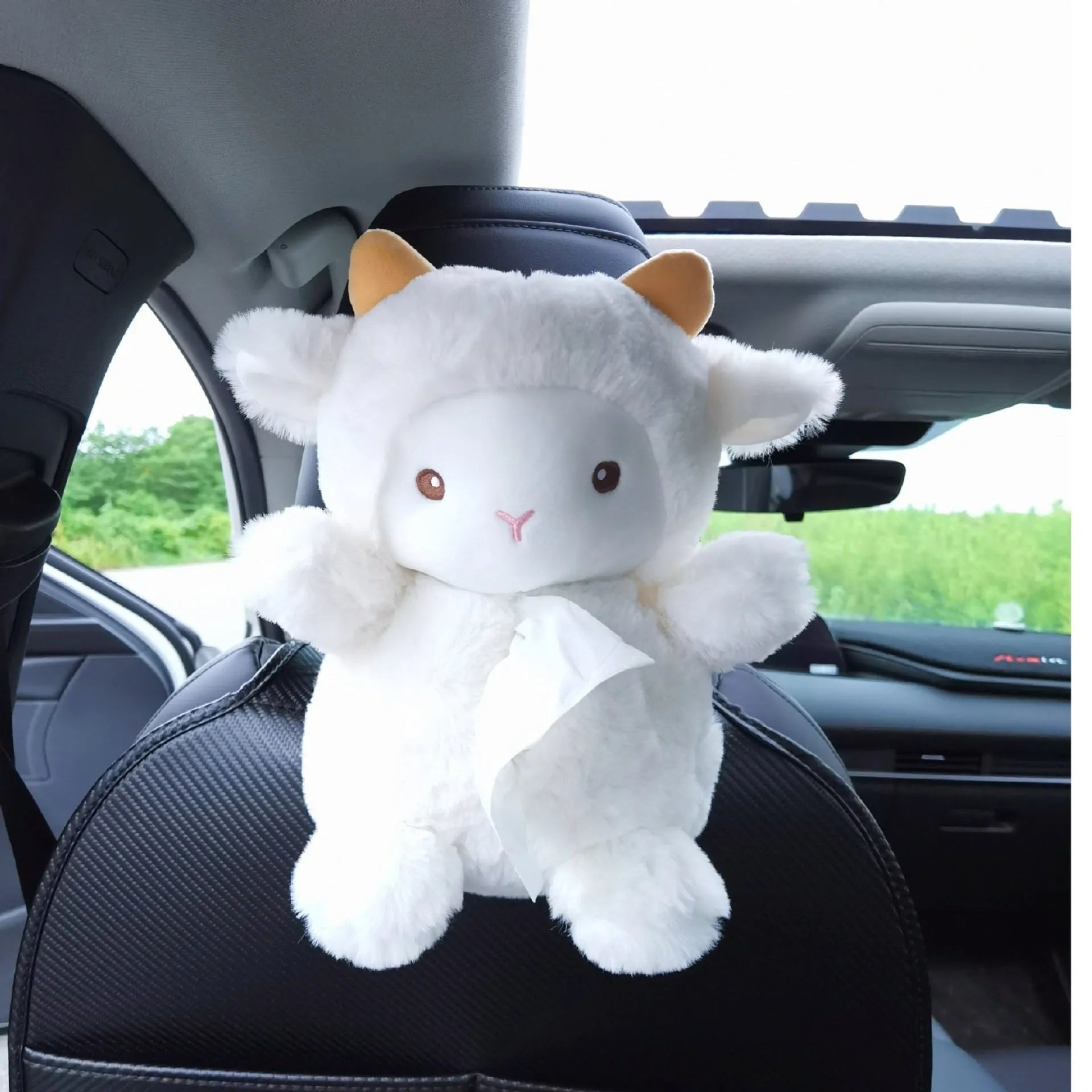 Plush cartoon lamb design car tissue box cover for auto and home use.