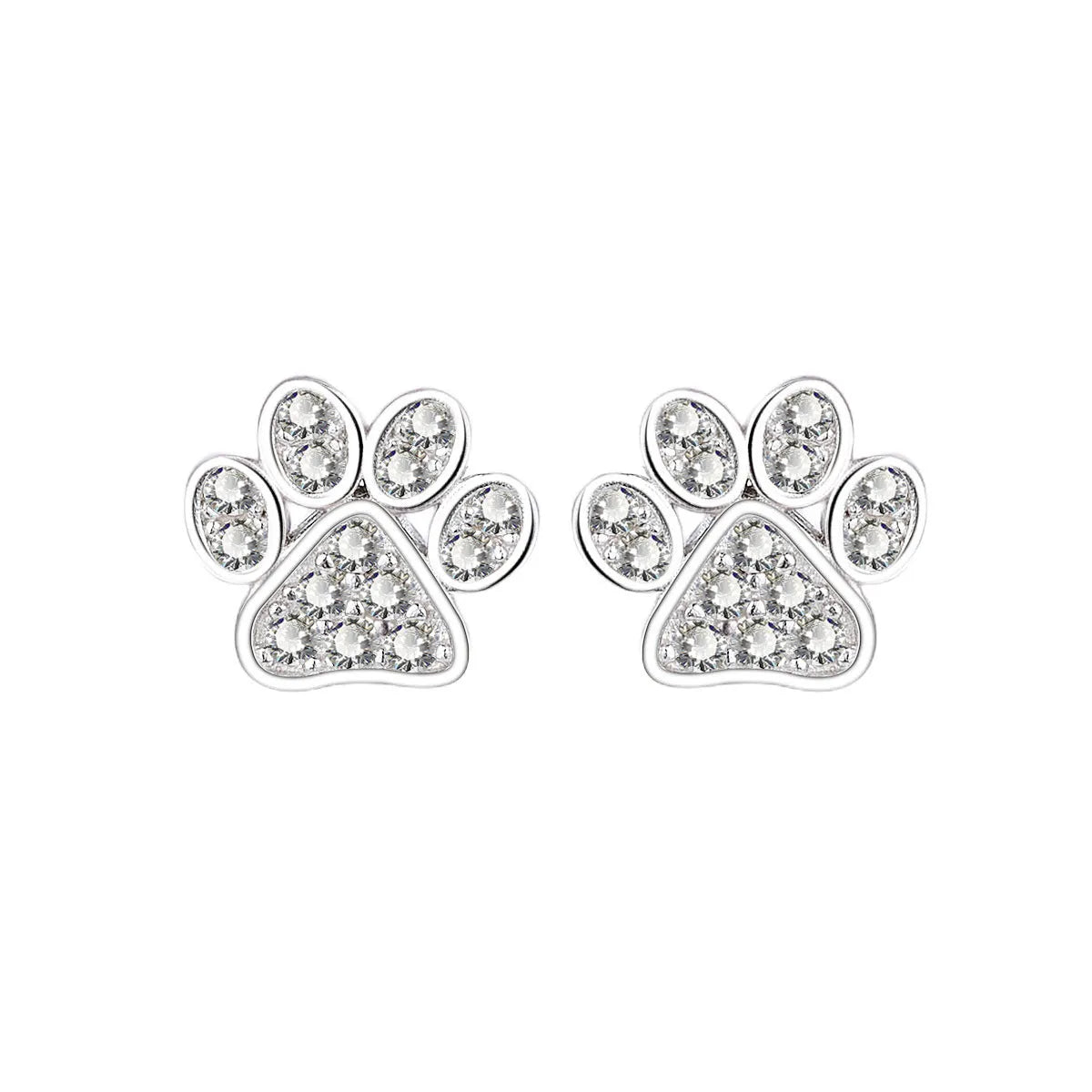 Pair of 925 sterling silver cat's paw stud earrings with full zircon surface, silver colour, 1.5 cm diameter