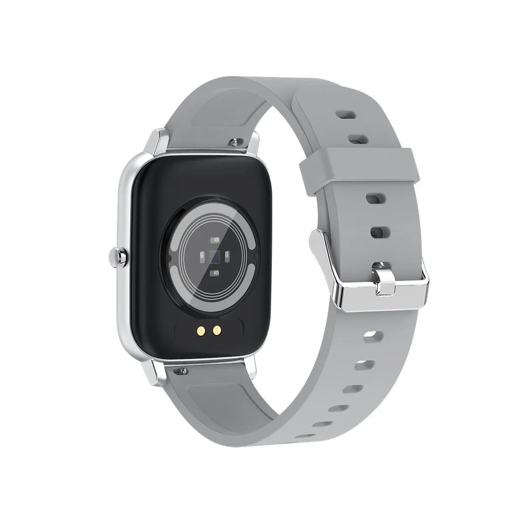 H80 smart watch with black silicone strap showing ECG and blood oxygen readings on its round screen.