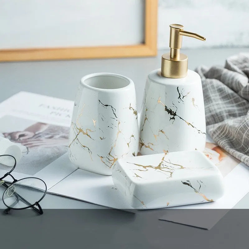 Ceramic bathroom wash set in light luxury style including soap dish, mug and toothbrush holder
